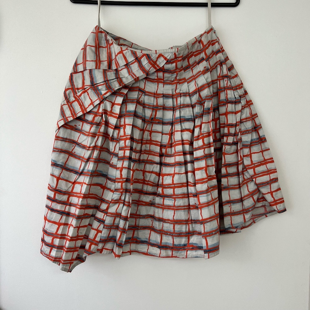 Anthropologie Maeve | Orange and Blue Asymmetrical Pleated Midi Skirt Size 0